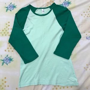 American Apparel Green Raglan Baseball Tee